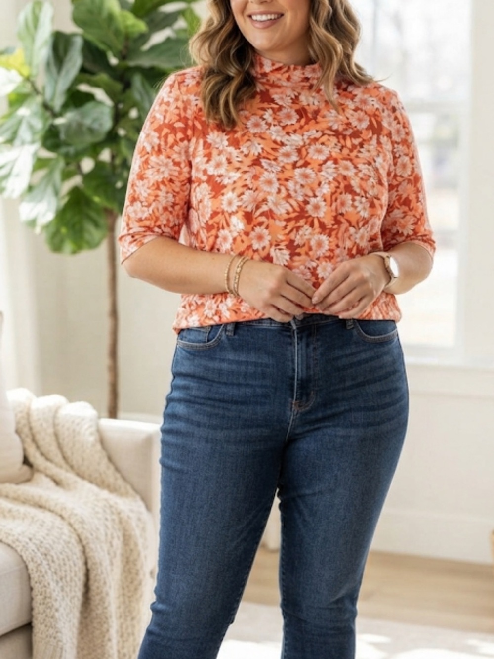 Jessica London Floral Stretch Knit Short Sleeve Top Plus Size 18/20